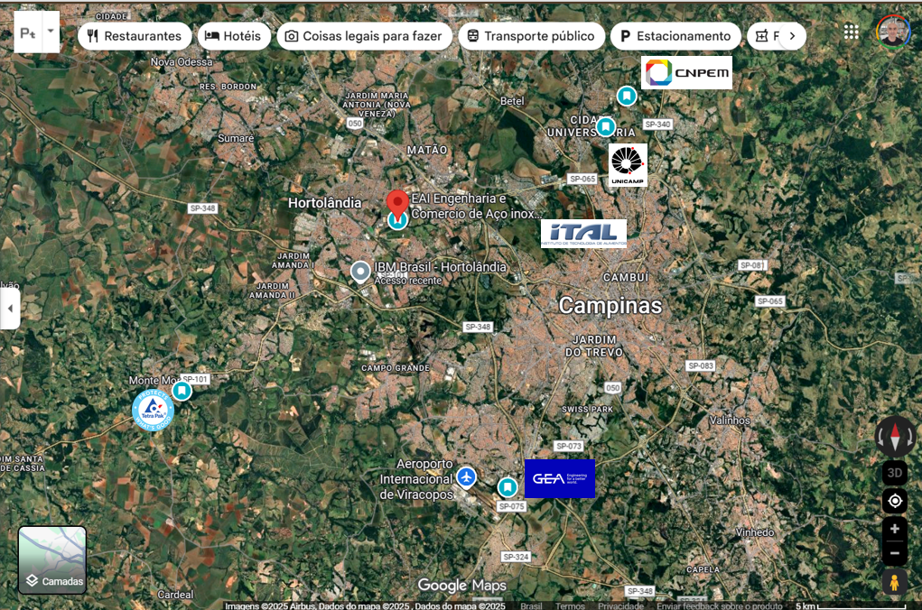 Localização da Empresa EAI Engenharia em Aço Inox Ltda - Região Metropolitana de Campinas, Próximo de Universidades e Centros de Pesquisa, Empresas de Engenharia em Bioprocesso e infra-estrutura de Rodovias e Aeroportos.