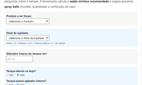 Cálculadora para pré-dimensionamento de Spray Ball